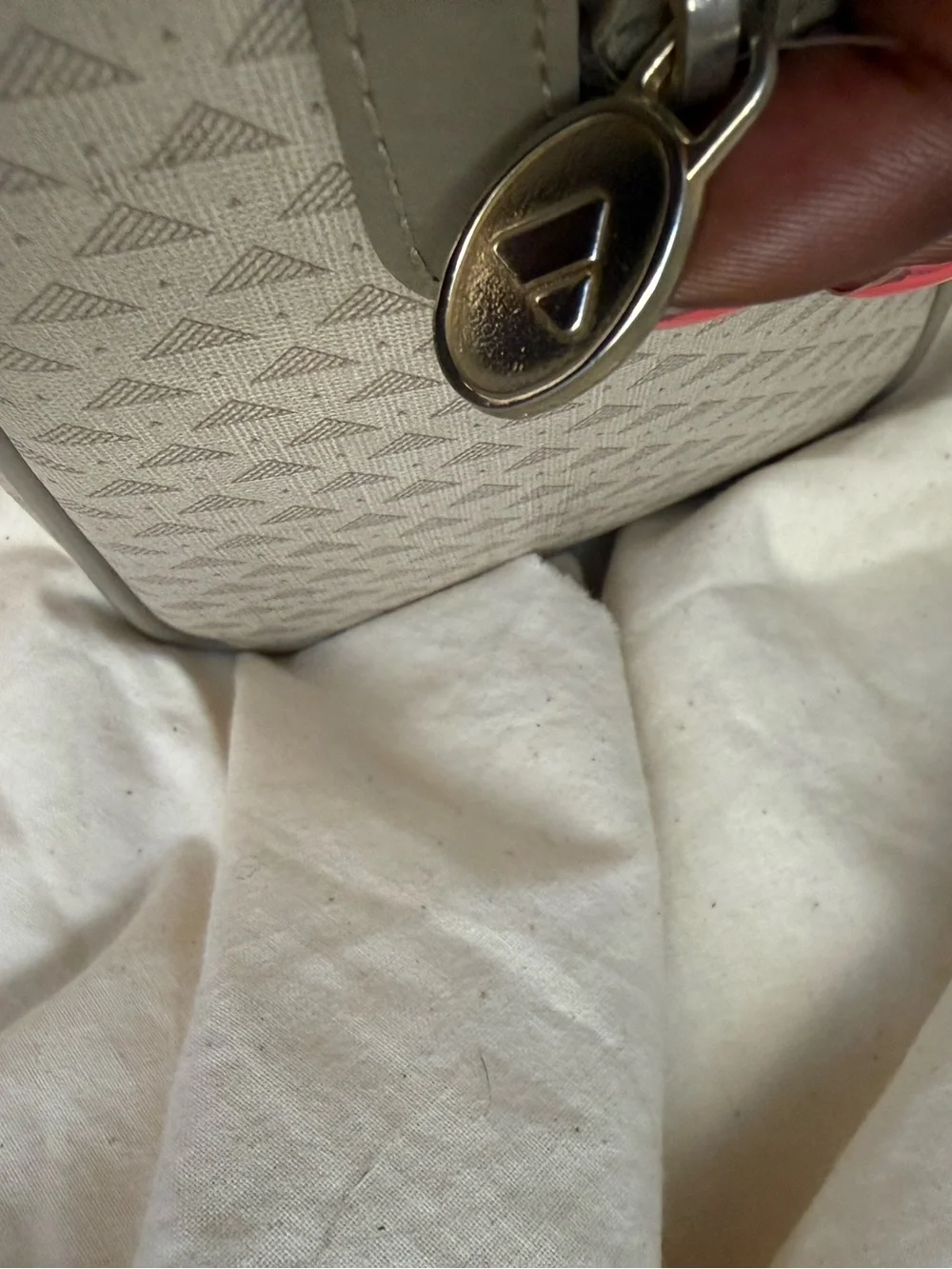 Vintage Liz Claiborne Cream Gray Monogram Speedy Satchel Bag Y2K Quiet Luxury